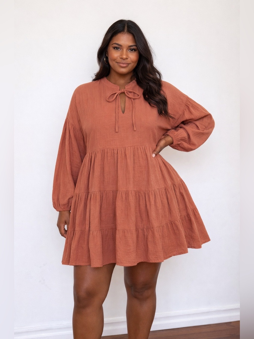 VICI - Terracotta Mini Dress in 100% cotton. Large